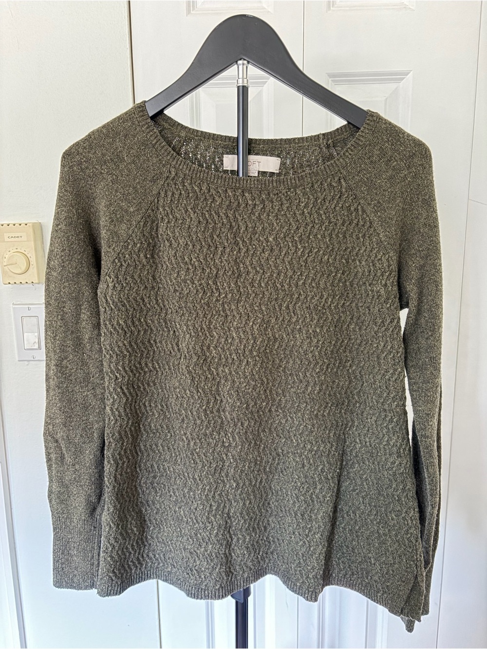 LOFT Olive Crewneck Textured Knit Sweater